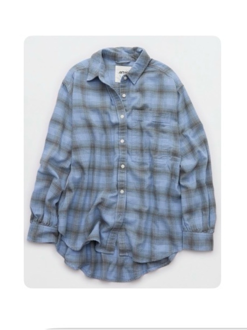 Aerie Women’s Light Blue and Grey Plaid Flannel Button-Up Shirt